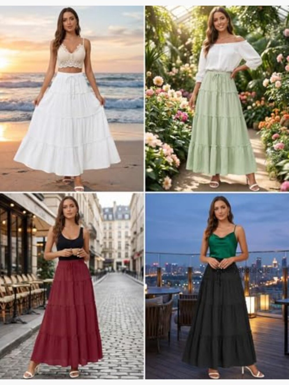 Boho Flowy Ruffle Tiered High Waisted A-Line Maxi Skirt - Picture 6 of 7